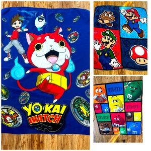 Set of 3 kids Throw Blankets (M&M ,Super Mario Bros , Yo-Kai Watch 50’x60’ All 3